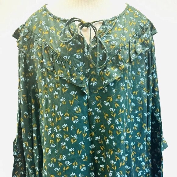 NWT SONOMA Women Long Sleeve Keyhole Neck Pullover Green Floral Shirt Plus Sz 4X - Picture 1 of 12